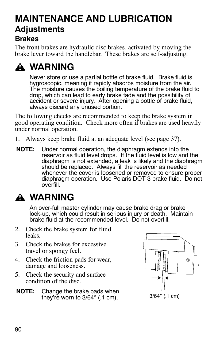 Maintenance and lubrication, Warning, Adjustments | Polaris ATP 330 4x4 User Manual | Page 93 / 140