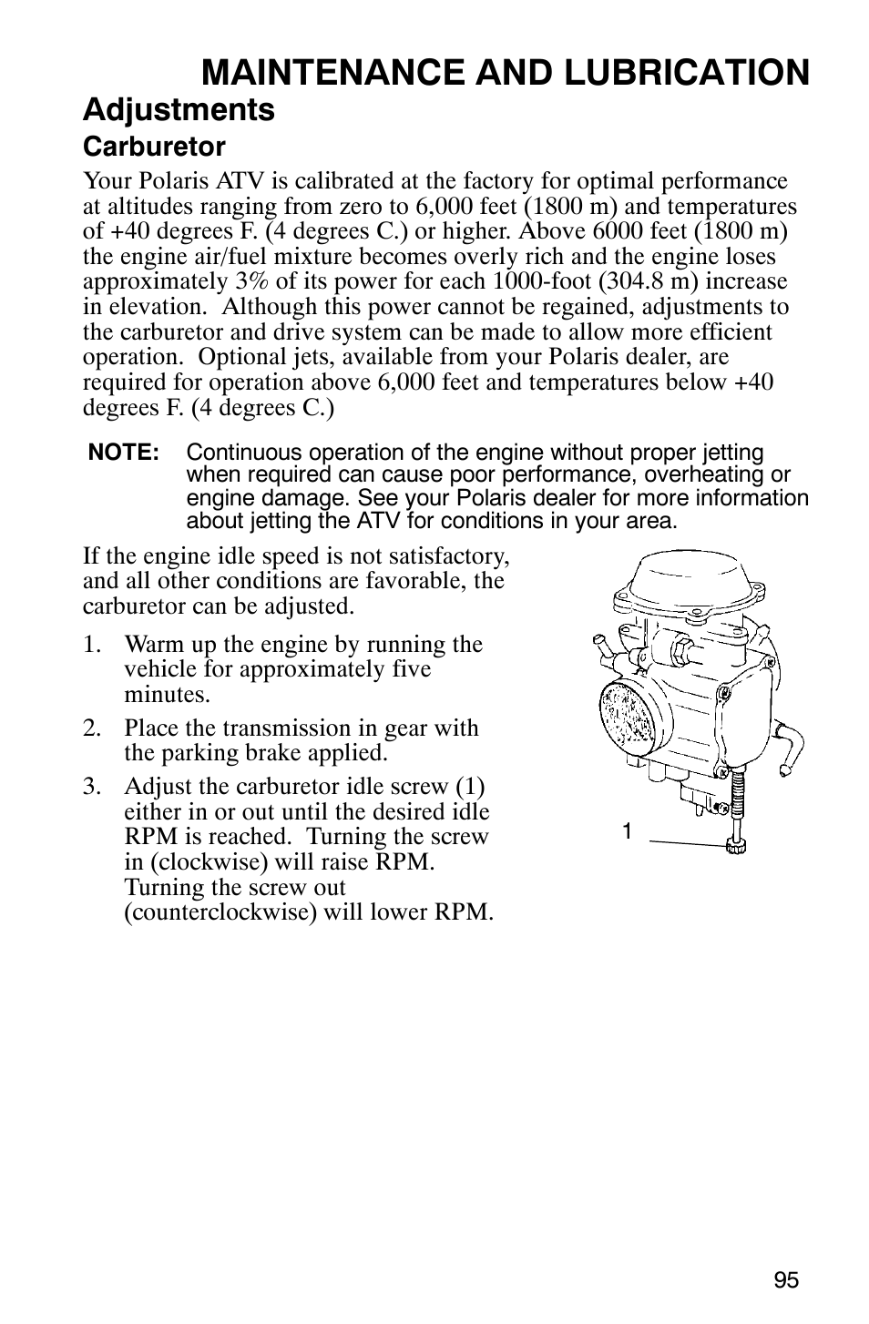 Maintenance and lubrication, Adjustments | Polaris ATP 330 4x4 User Manual | Page 98 / 140