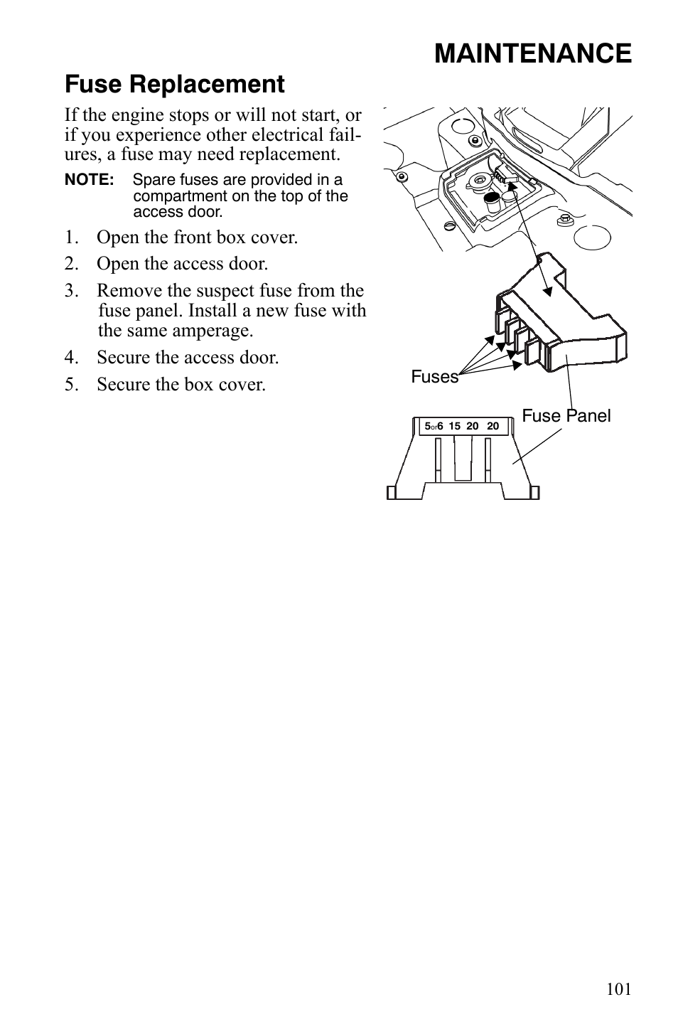 Maintenance, Fuse replacement | Polaris Sportsman 9922172 User Manual | Page 103 / 140
