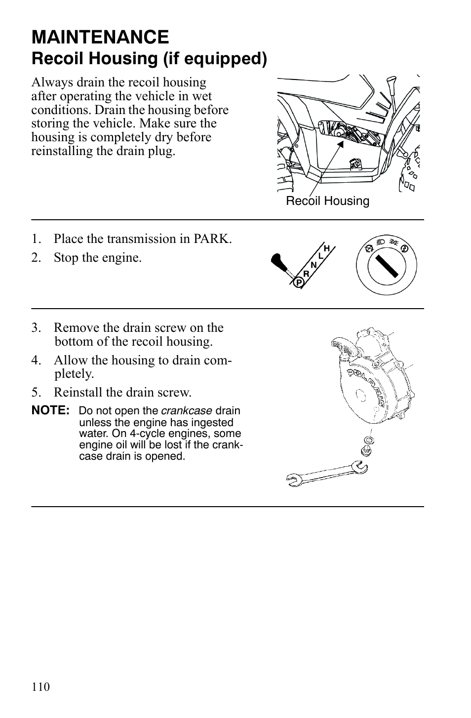 Maintenance, Recoil housing (if equipped) | Polaris Sportsman 9922172 User Manual | Page 112 / 140
