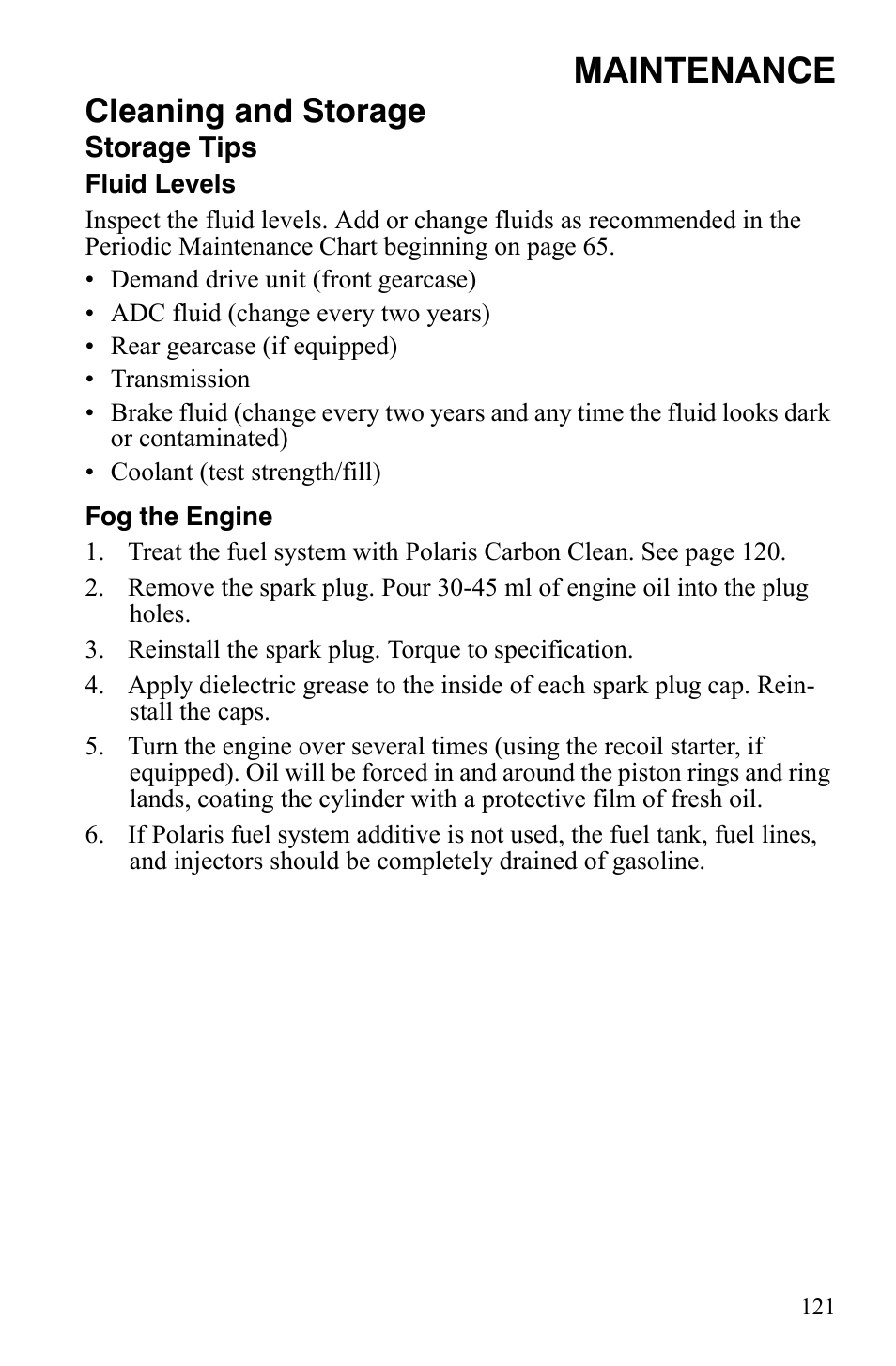 Maintenance, Cleaning and storage | Polaris Sportsman 9922172 User Manual | Page 123 / 140