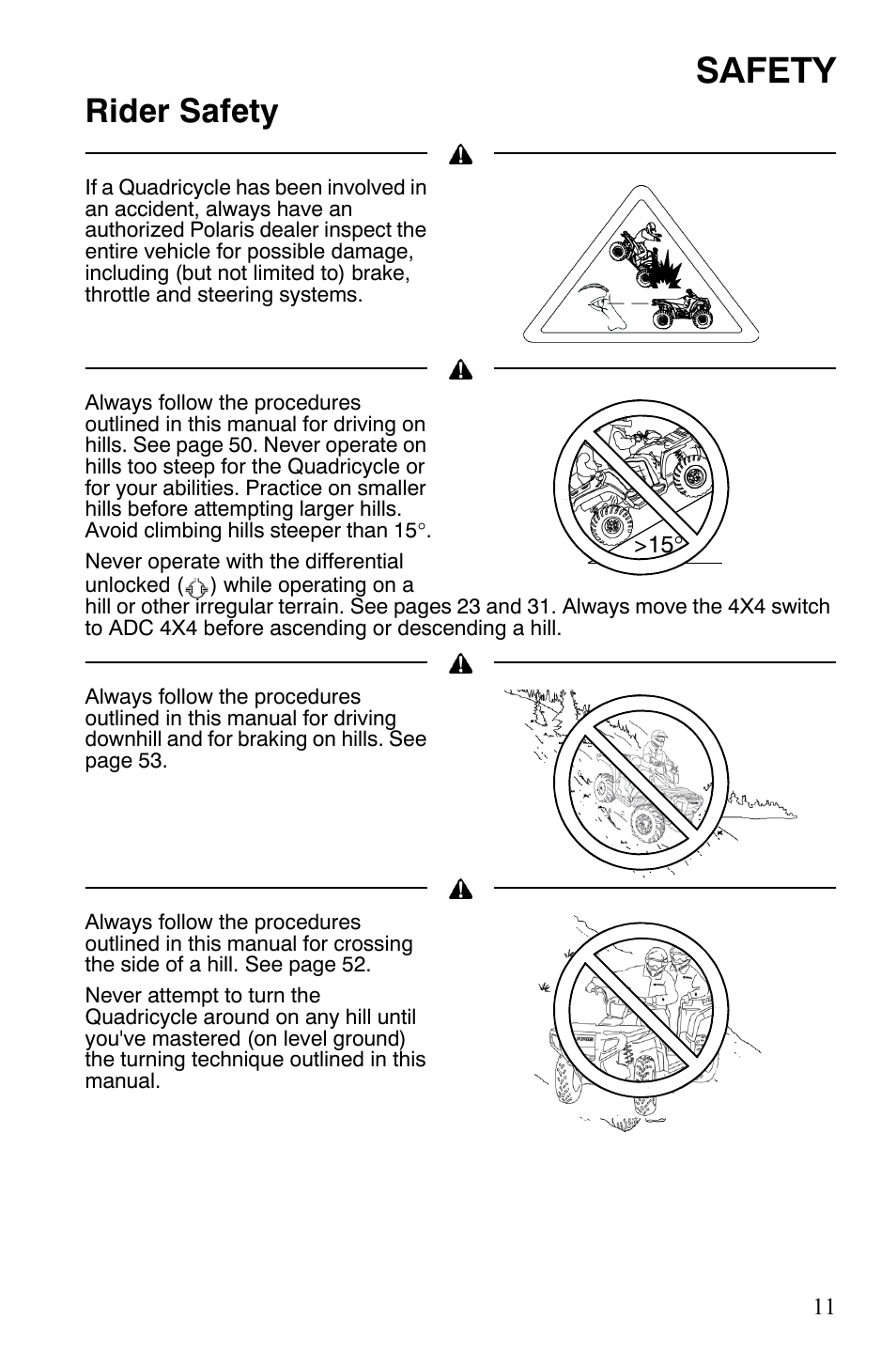 Safety, Rider safety | Polaris Sportsman 9922172 User Manual | Page 13 / 140