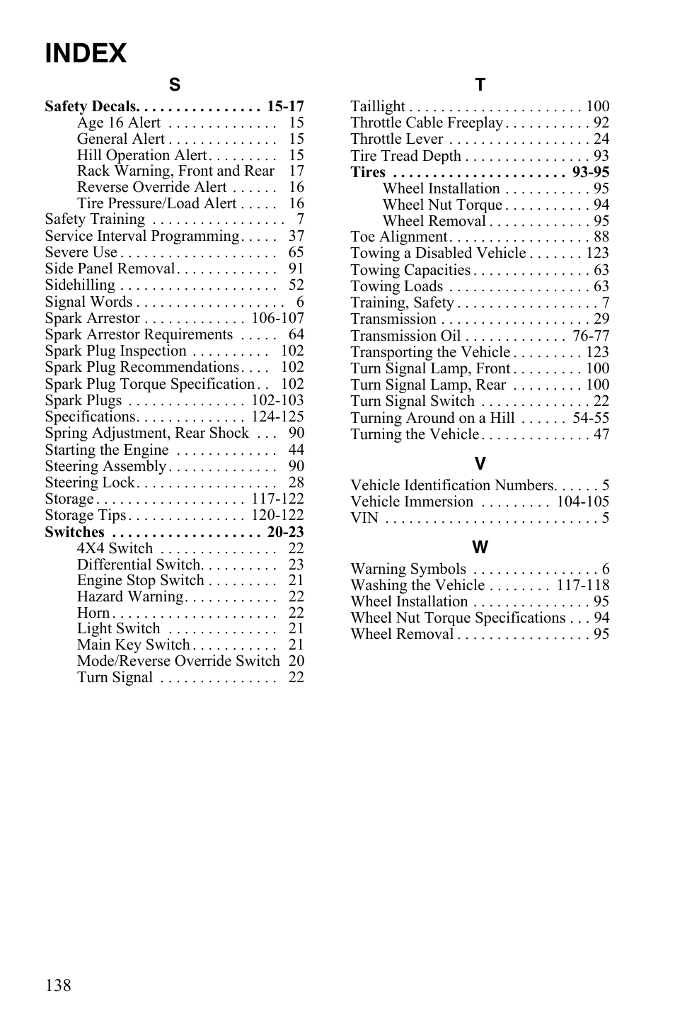 Index | Polaris Sportsman 9922172 User Manual | Page 140 / 140