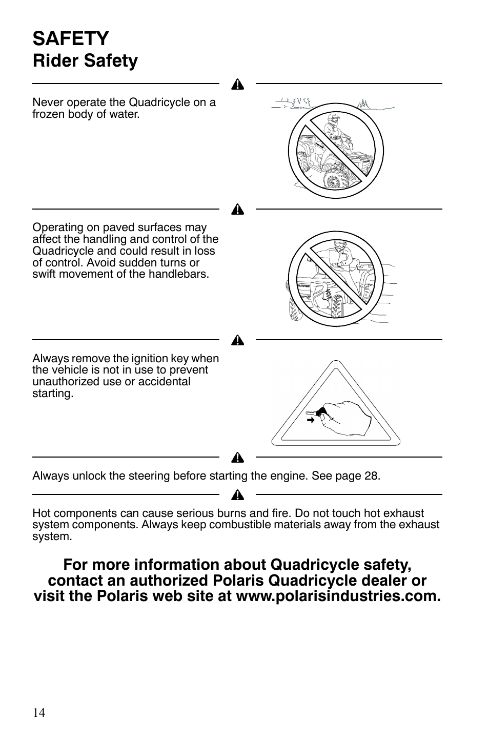 Safety, Rider safety | Polaris Sportsman 9922172 User Manual | Page 16 / 140