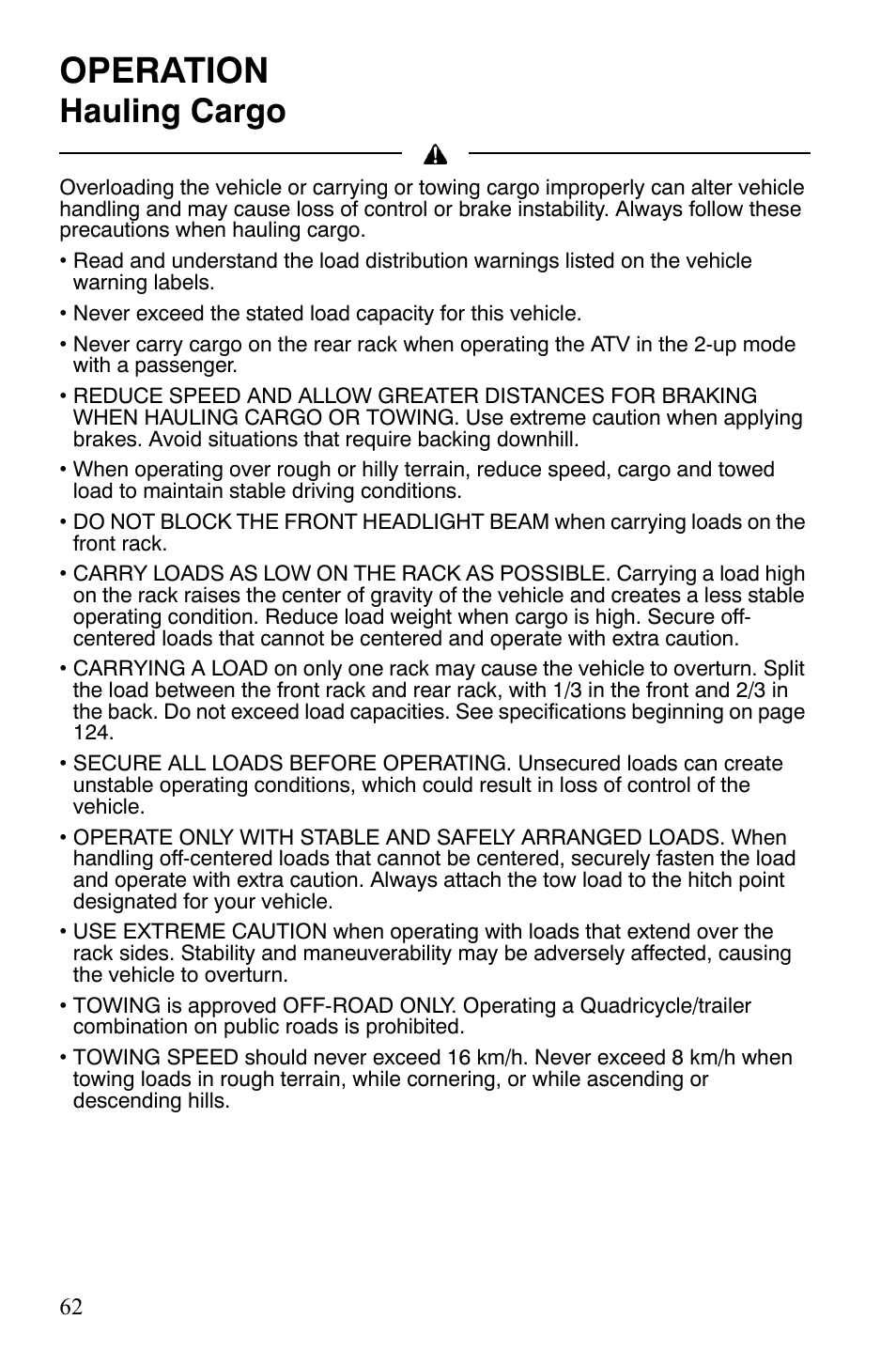 Operation, Hauling cargo | Polaris Sportsman 9922172 User Manual | Page 64 / 140