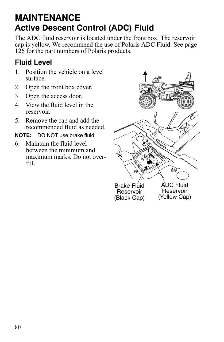 Maintenance, Active descent control (adc) fluid | Polaris Sportsman 9922172 User Manual | Page 82 / 140