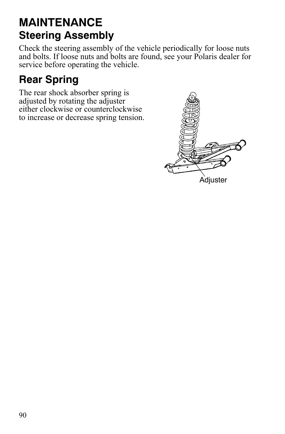 Maintenance, Steering assembly, Rear spring | Polaris Sportsman 9922172 User Manual | Page 92 / 140