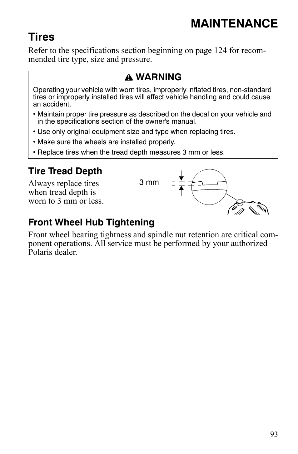 Maintenance, Tires | Polaris Sportsman 9922172 User Manual | Page 95 / 140