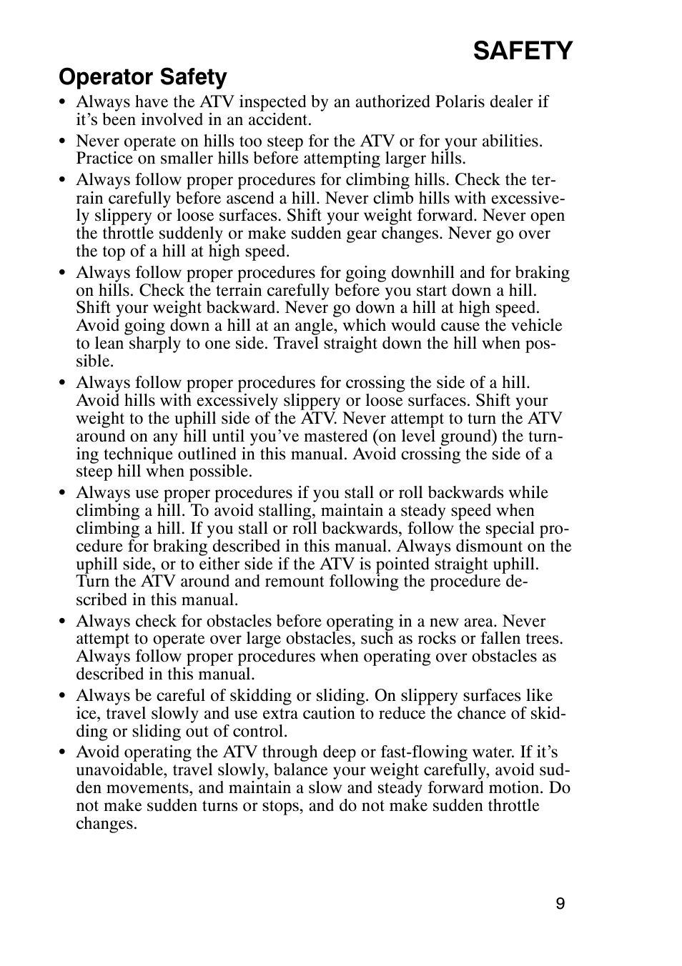 Safety, Operator safety | Polaris Trail Boss 9920770 User Manual | Page 12 / 122