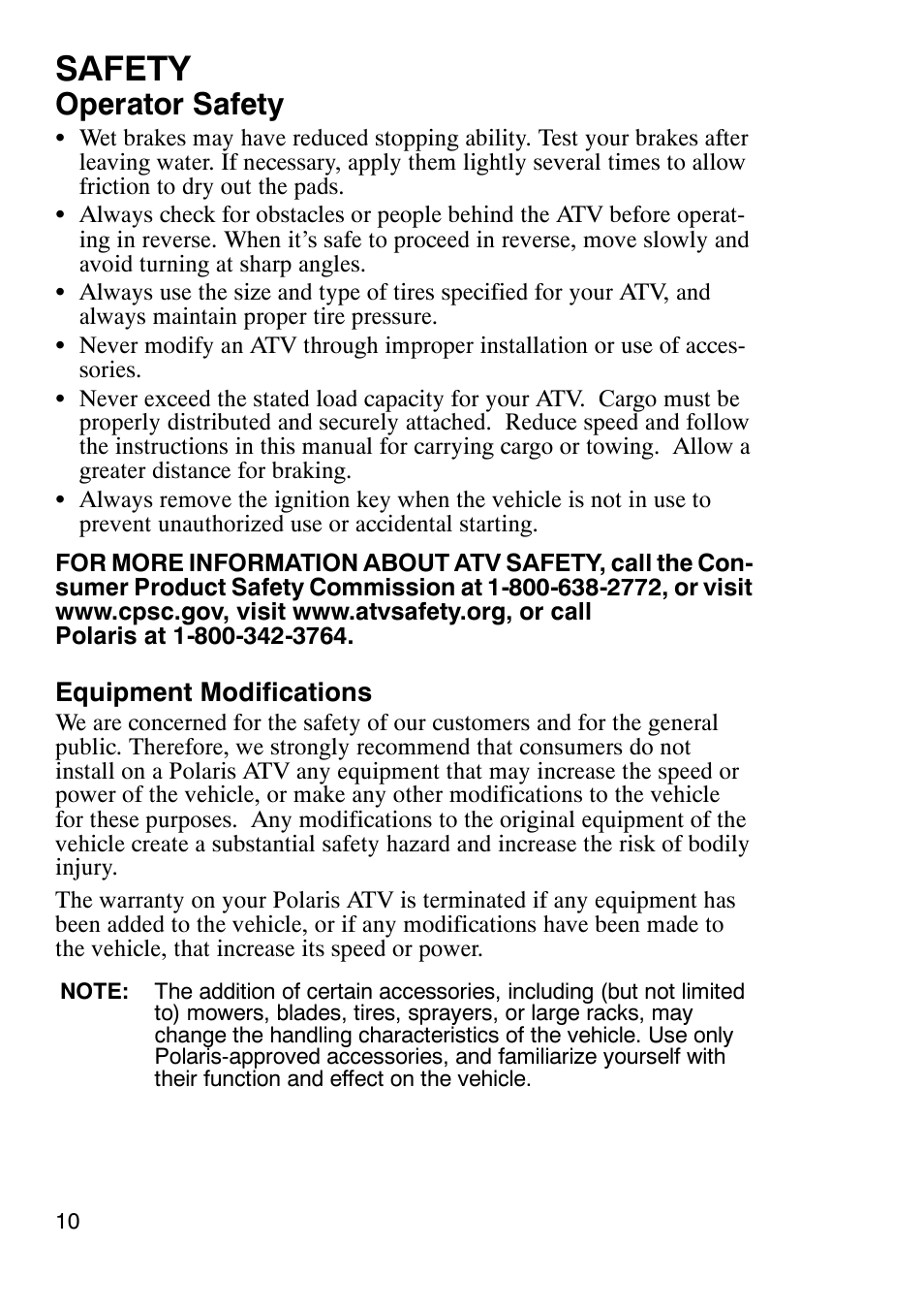 Safety, Operator safety | Polaris Trail Boss 9920770 User Manual | Page 13 / 122