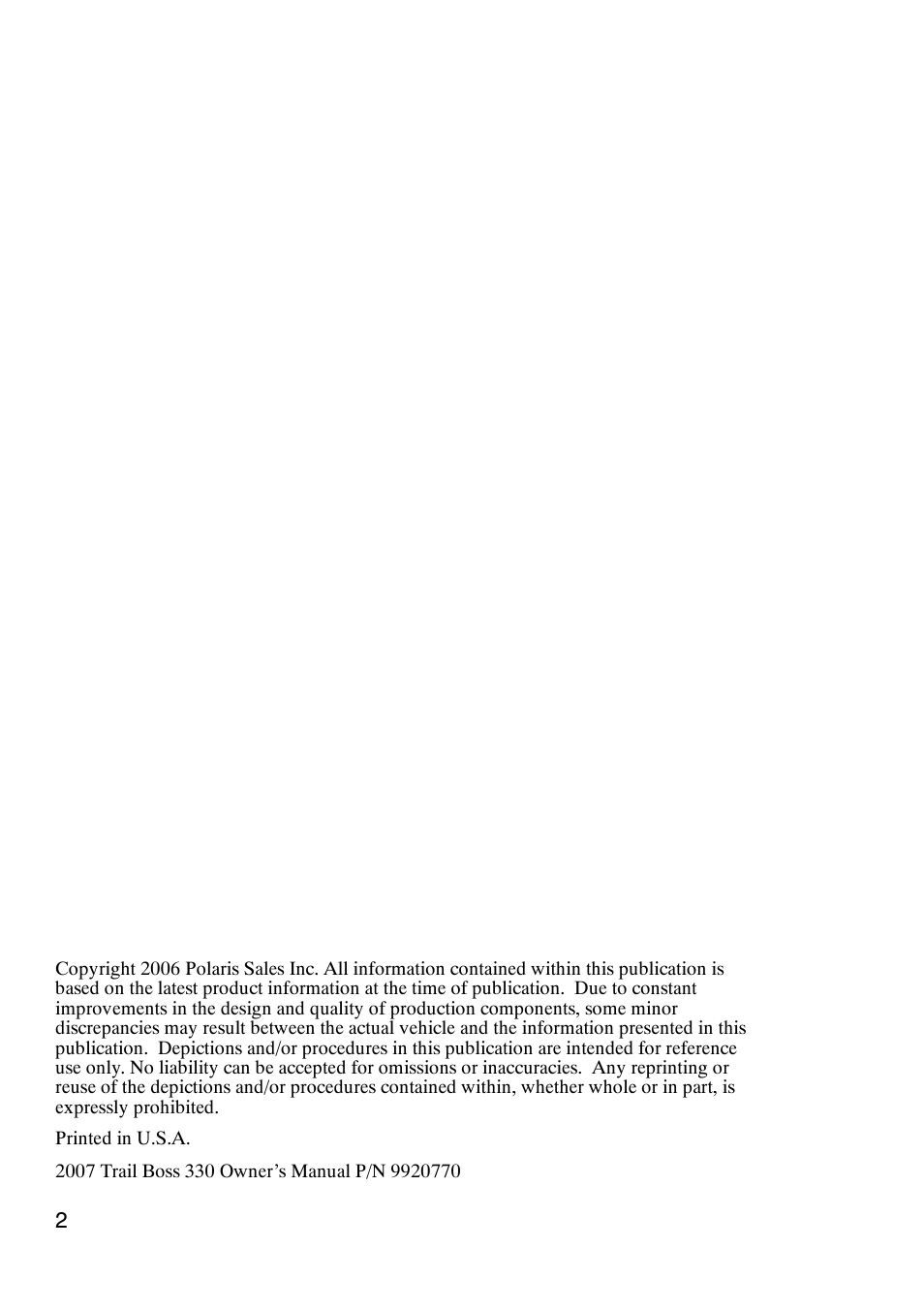 Polaris Trail Boss 9920770 User Manual | Page 5 / 122