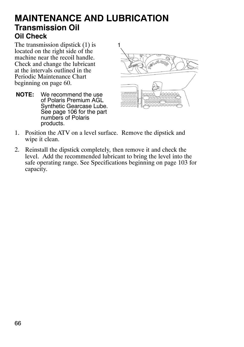 Maintenance and lubrication, Transmission oil | Polaris Trail Boss 9920770 User Manual | Page 69 / 122