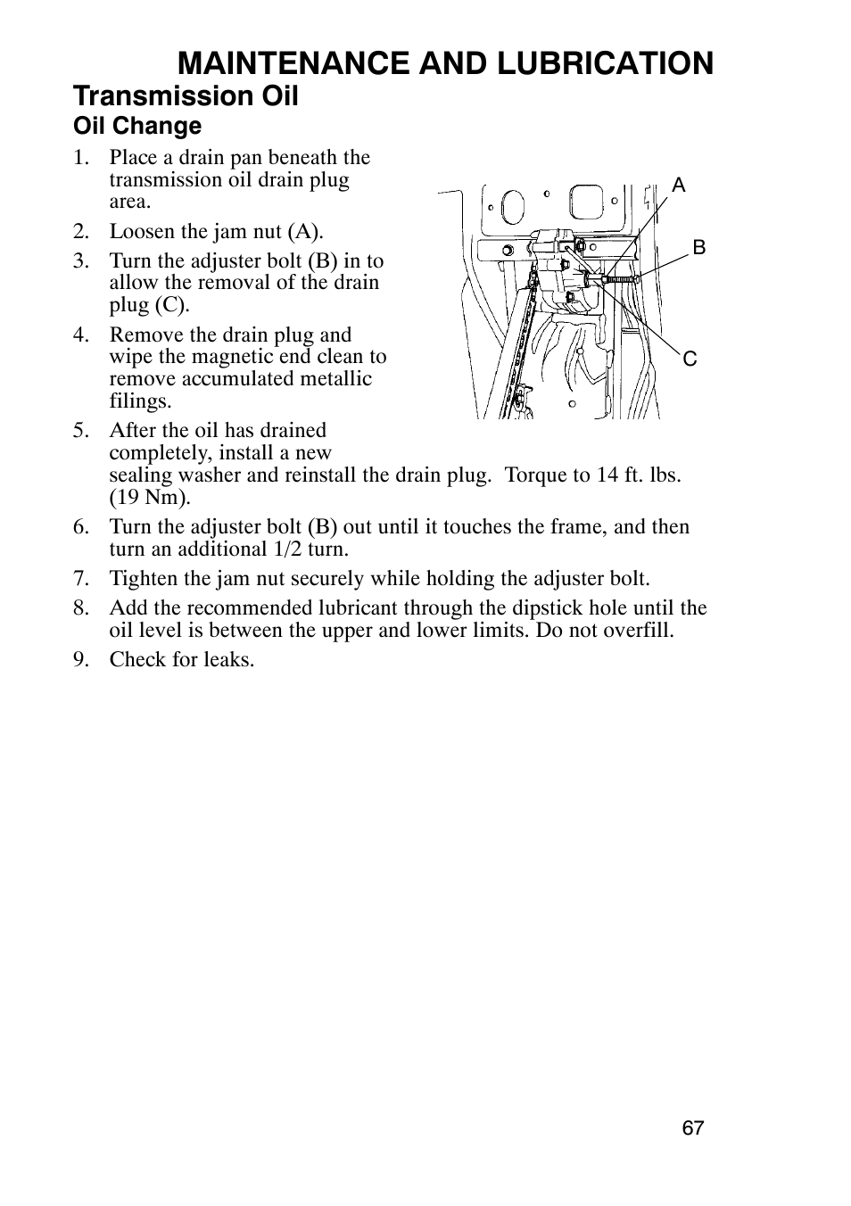 Maintenance and lubrication, Transmission oil | Polaris Trail Boss 9920770 User Manual | Page 70 / 122