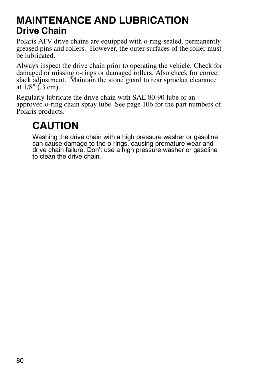 Maintenance and lubrication, Caution, Drive chain | Polaris Trail Boss 9920770 User Manual | Page 83 / 122