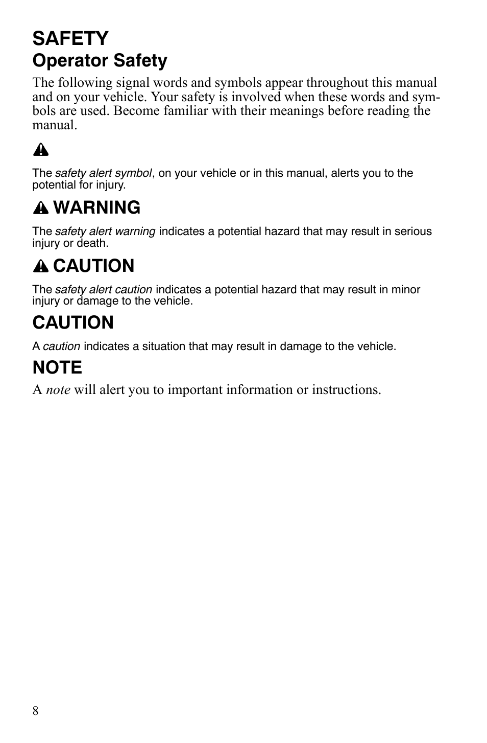Safety, Operator safety, Warning | Caution | Polaris FS IQ TOURING 7427 C User Manual | Page 11 / 176