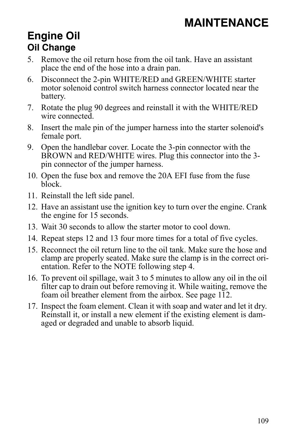 Maintenance, Engine oil | Polaris FS IQ TOURING 7427 C User Manual | Page 112 / 176