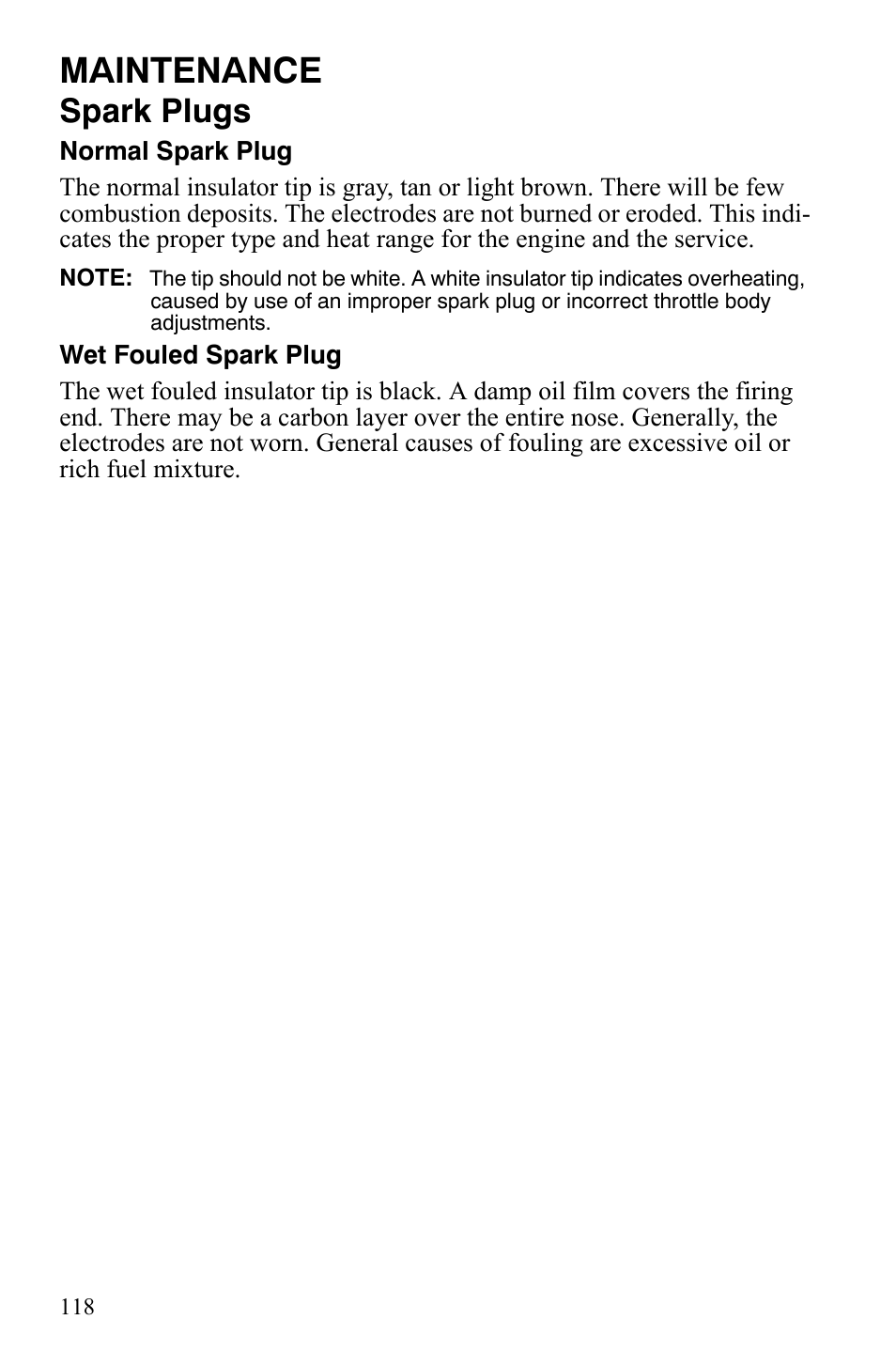 Maintenance, Spark plugs | Polaris FS IQ TOURING 7427 C User Manual | Page 121 / 176