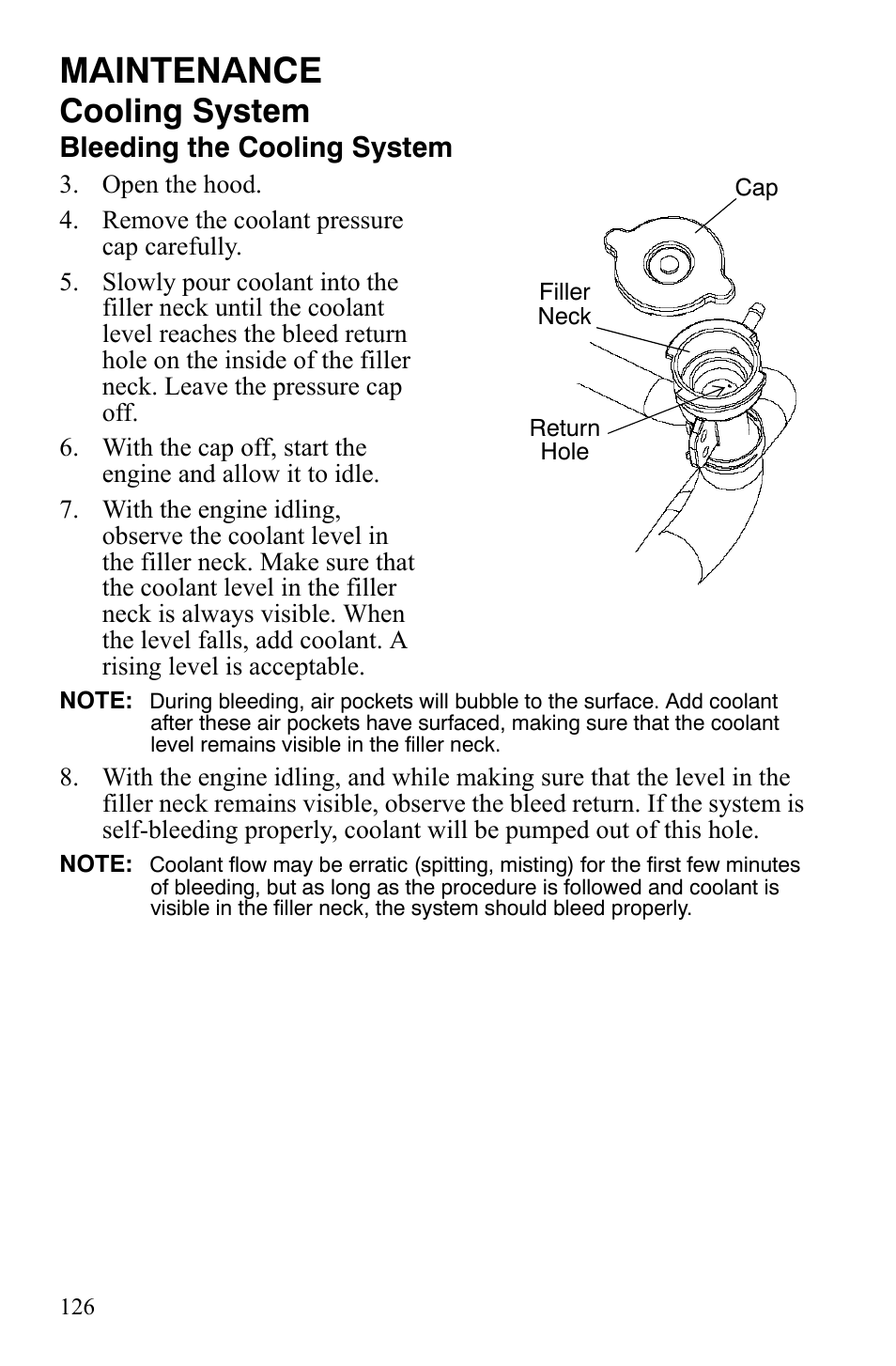 Maintenance, Cooling system, Bleeding the cooling system | Polaris FS IQ TOURING 7427 C User Manual | Page 129 / 176