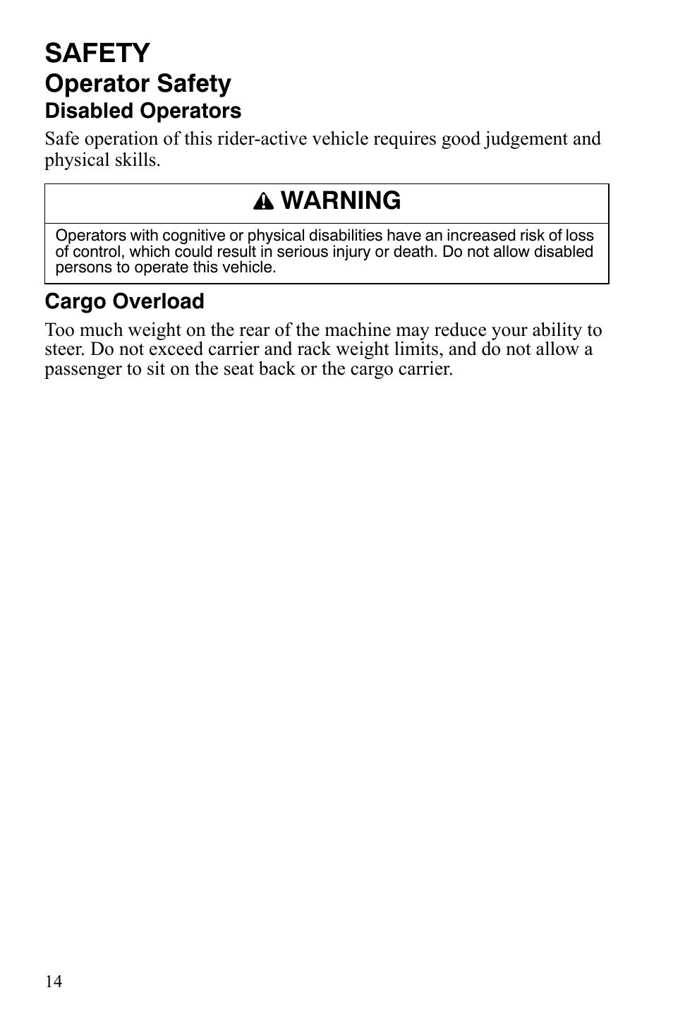 Safety, Operator safety, Warning | Polaris FS IQ TOURING 7427 C User Manual | Page 17 / 176