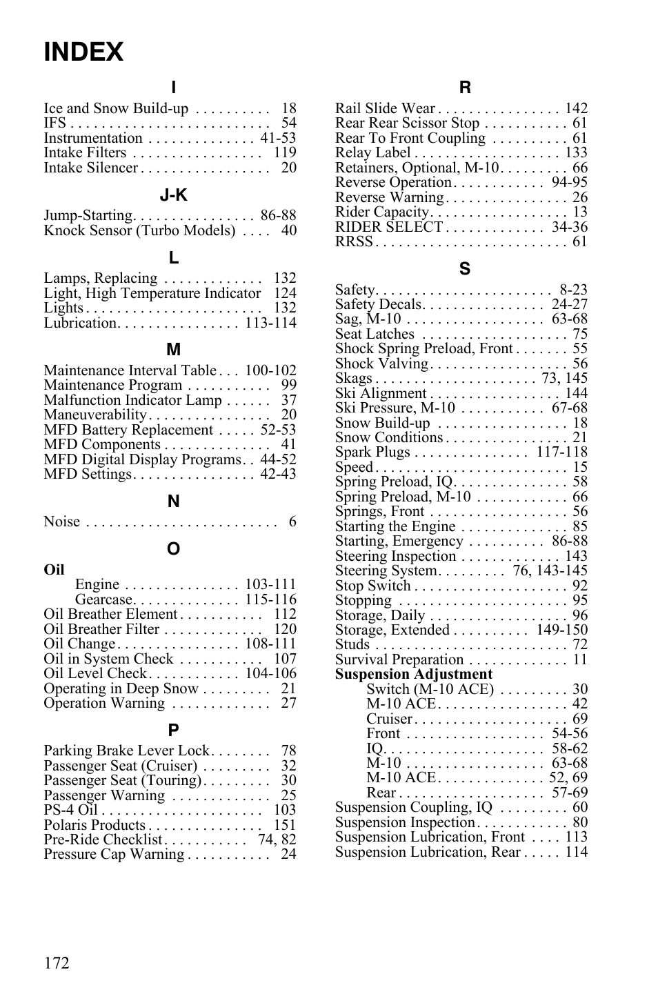 Index | Polaris FS IQ TOURING 7427 C User Manual | Page 175 / 176