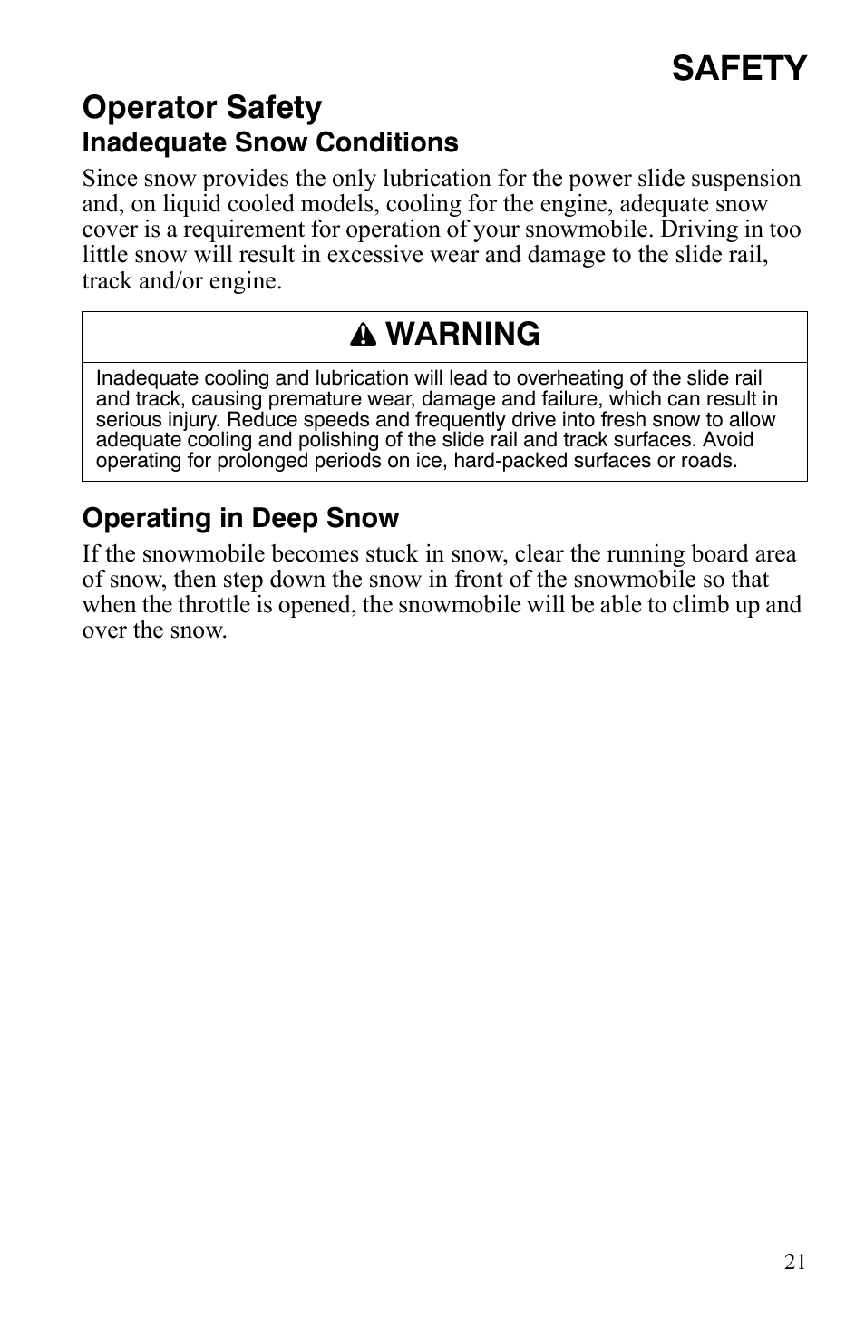 Safety, Operator safety, Warning | Polaris FS IQ TOURING 7427 C User Manual | Page 24 / 176