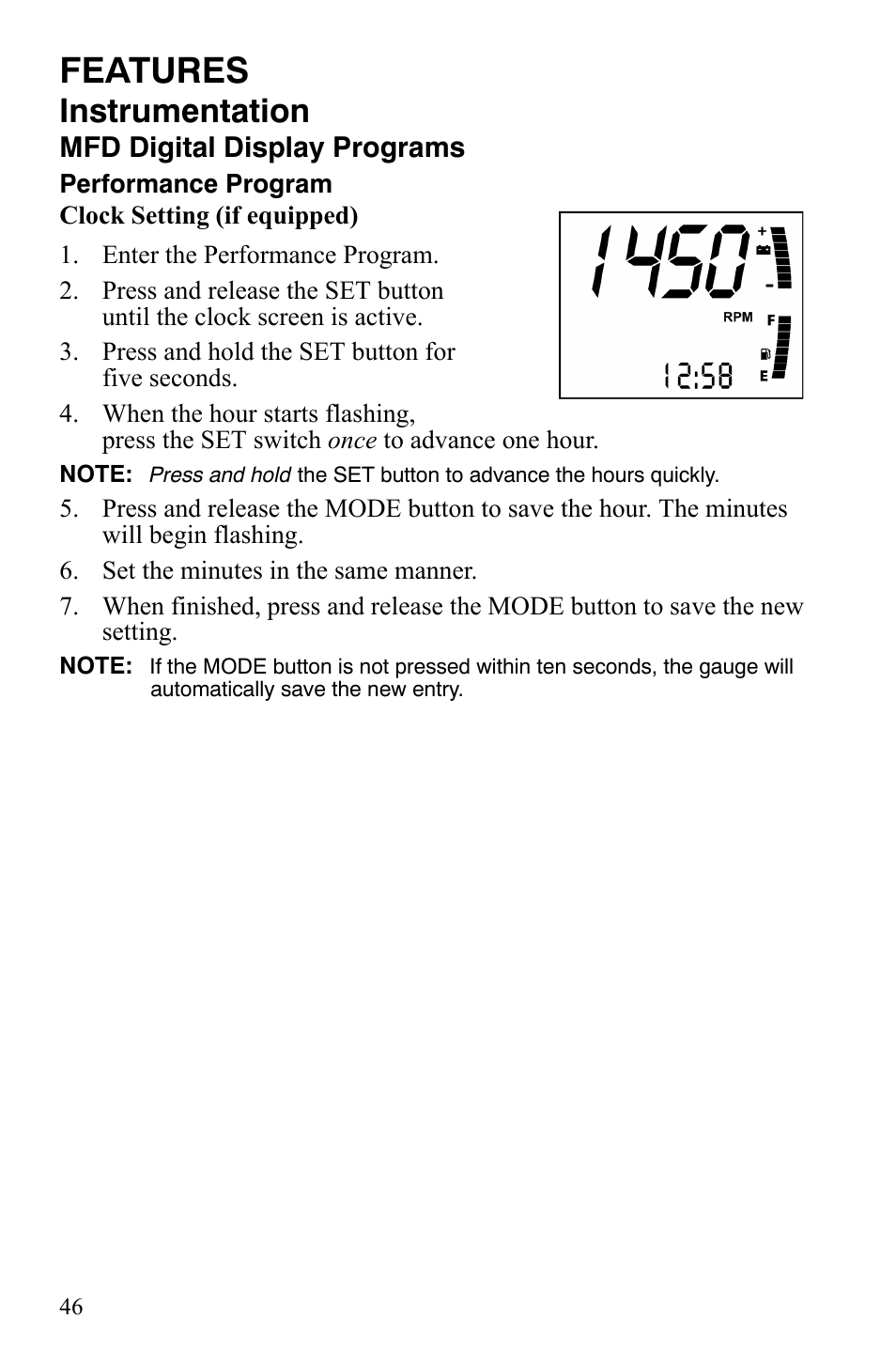 Features, Instrumentation | Polaris FS IQ TOURING 7427 C User Manual | Page 49 / 176