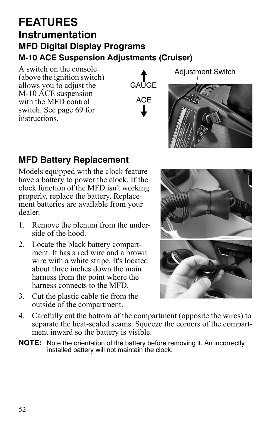 Features, Instrumentation | Polaris FS IQ TOURING 7427 C User Manual | Page 55 / 176