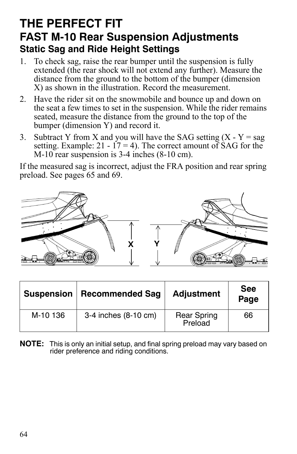 The perfect fit, Fast m-10 rear suspension adjustments | Polaris FS IQ TOURING 7427 C User Manual | Page 67 / 176