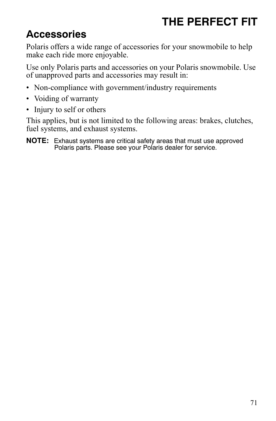 The perfect fit, Accessories | Polaris FS IQ TOURING 7427 C User Manual | Page 74 / 176