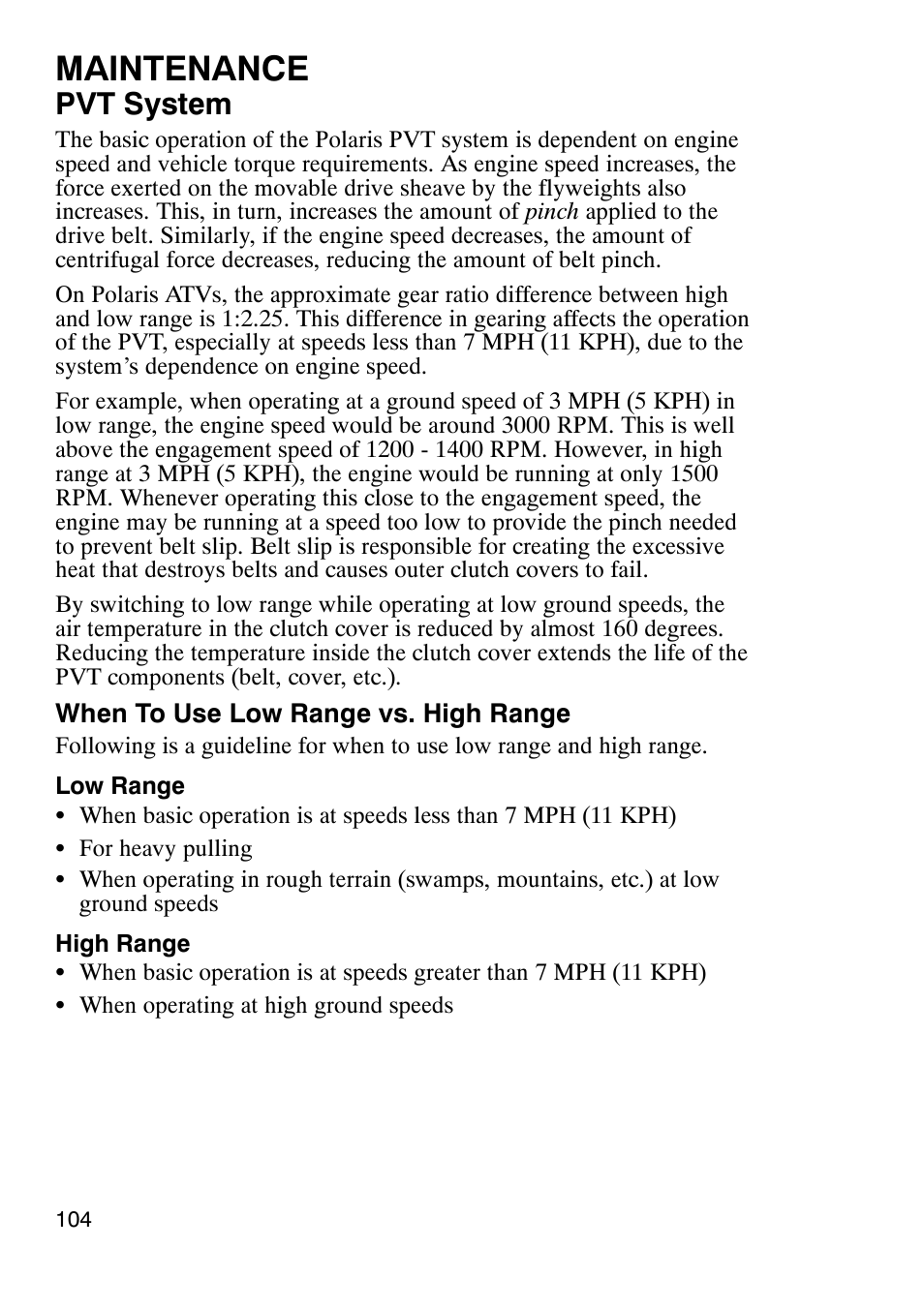 Maintenance, Pvt system | Polaris Sportsmabn X2 500 EFI User Manual | Page 107 / 136