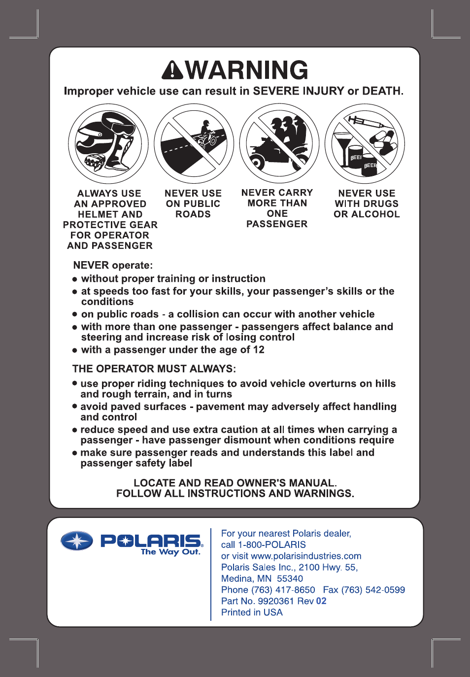 Polaris Sportsmabn X2 500 EFI User Manual | Page 2 / 136