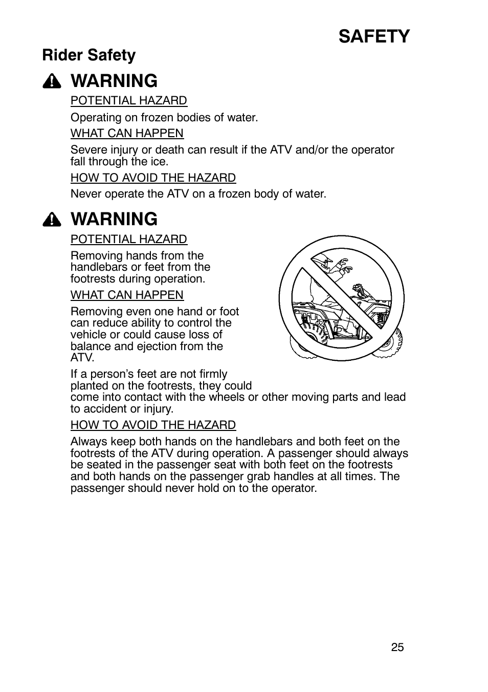 Safety, Warning, Rider safety | Polaris Sportsmabn X2 500 EFI User Manual | Page 28 / 136