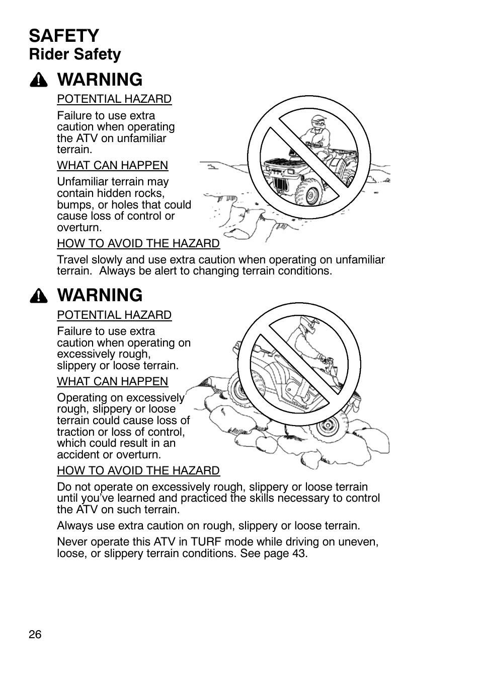 Safety, Warning, Rider safety | Polaris Sportsmabn X2 500 EFI User Manual | Page 29 / 136