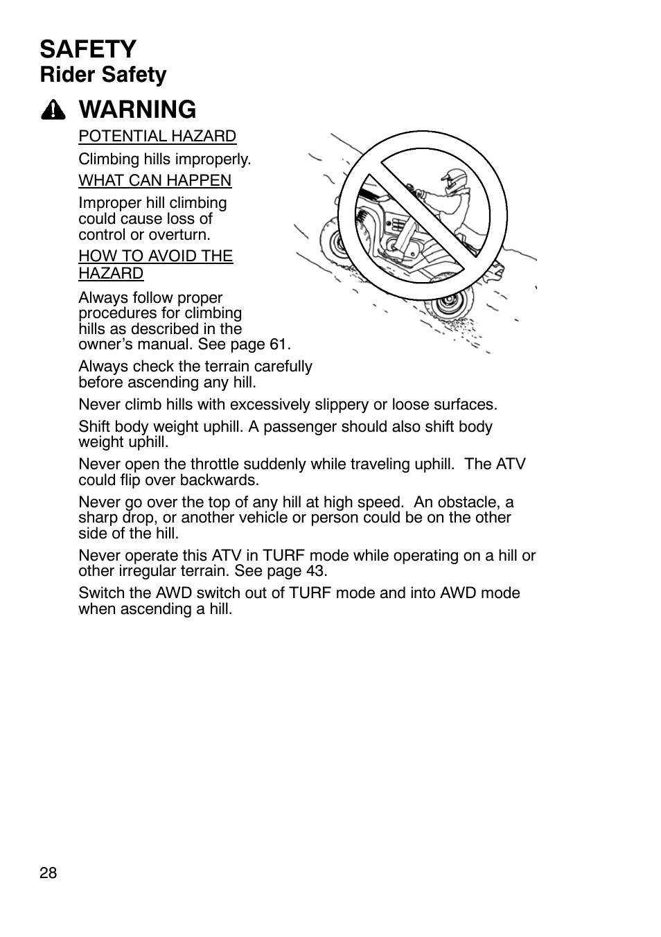 Safety, Warning, Rider safety | Polaris Sportsmabn X2 500 EFI User Manual | Page 31 / 136