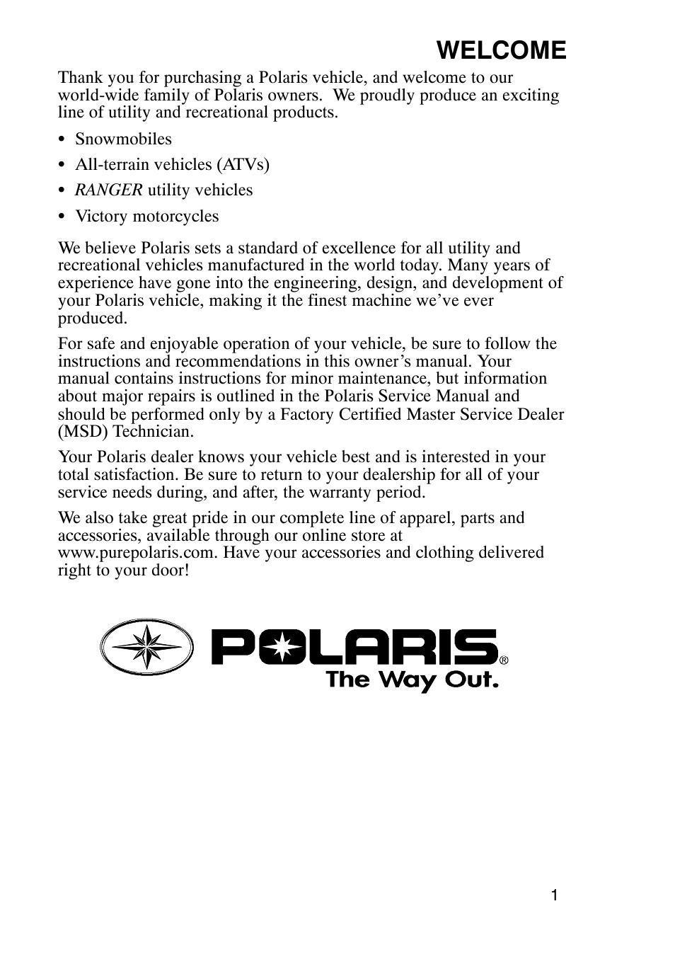 Welcome | Polaris Sportsmabn X2 500 EFI User Manual | Page 4 / 136