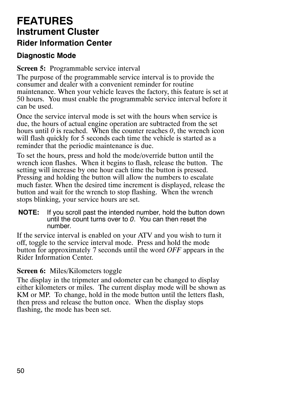 Features, Instrument cluster | Polaris Sportsmabn X2 500 EFI User Manual | Page 53 / 136