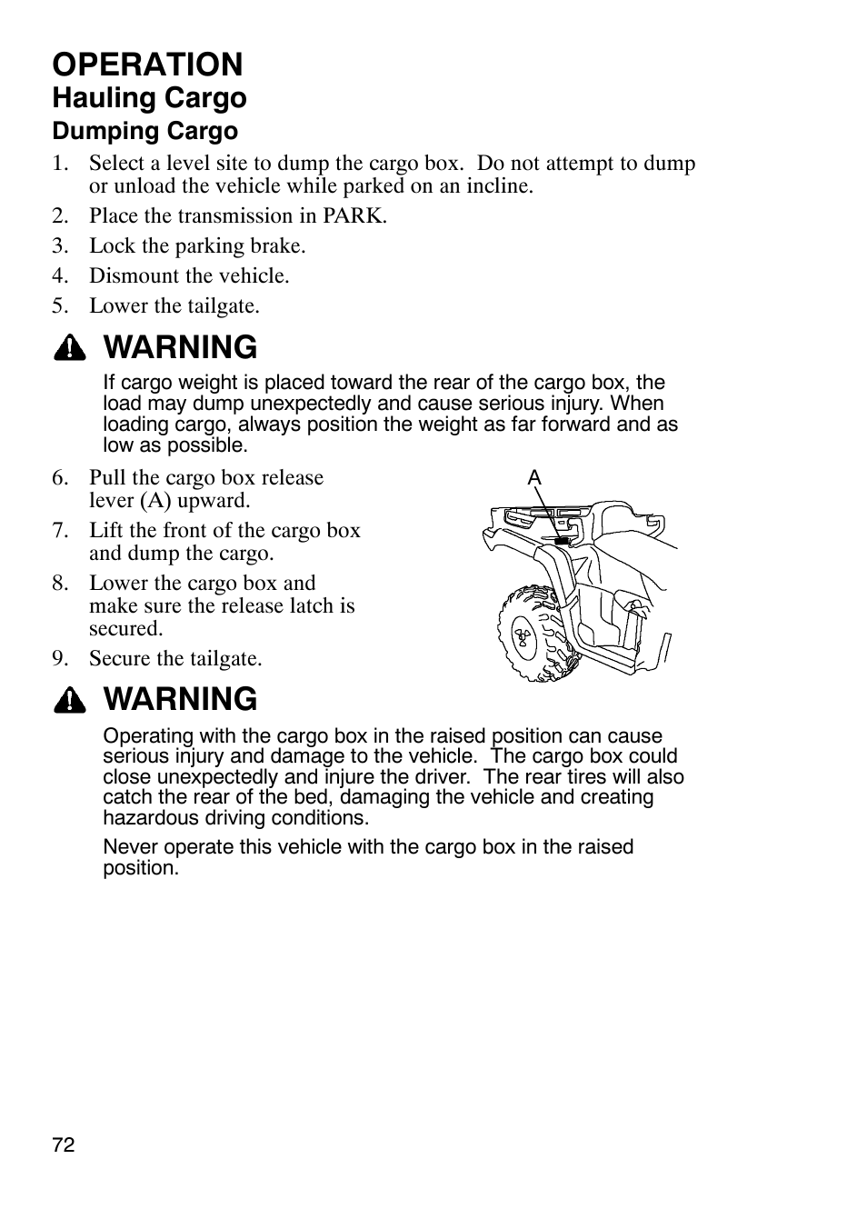 Operation, Warning, Hauling cargo | Polaris Sportsmabn X2 500 EFI User Manual | Page 75 / 136