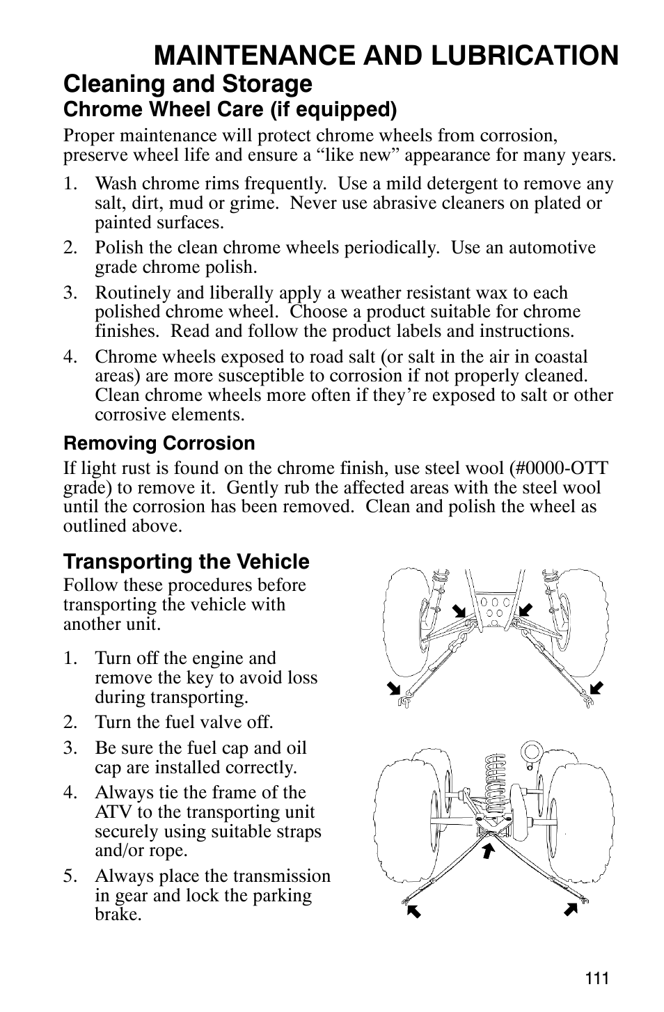 Maintenance and lubrication, Cleaning and storage | Polaris Sportsman 6x6 User Manual | Page 114 / 133