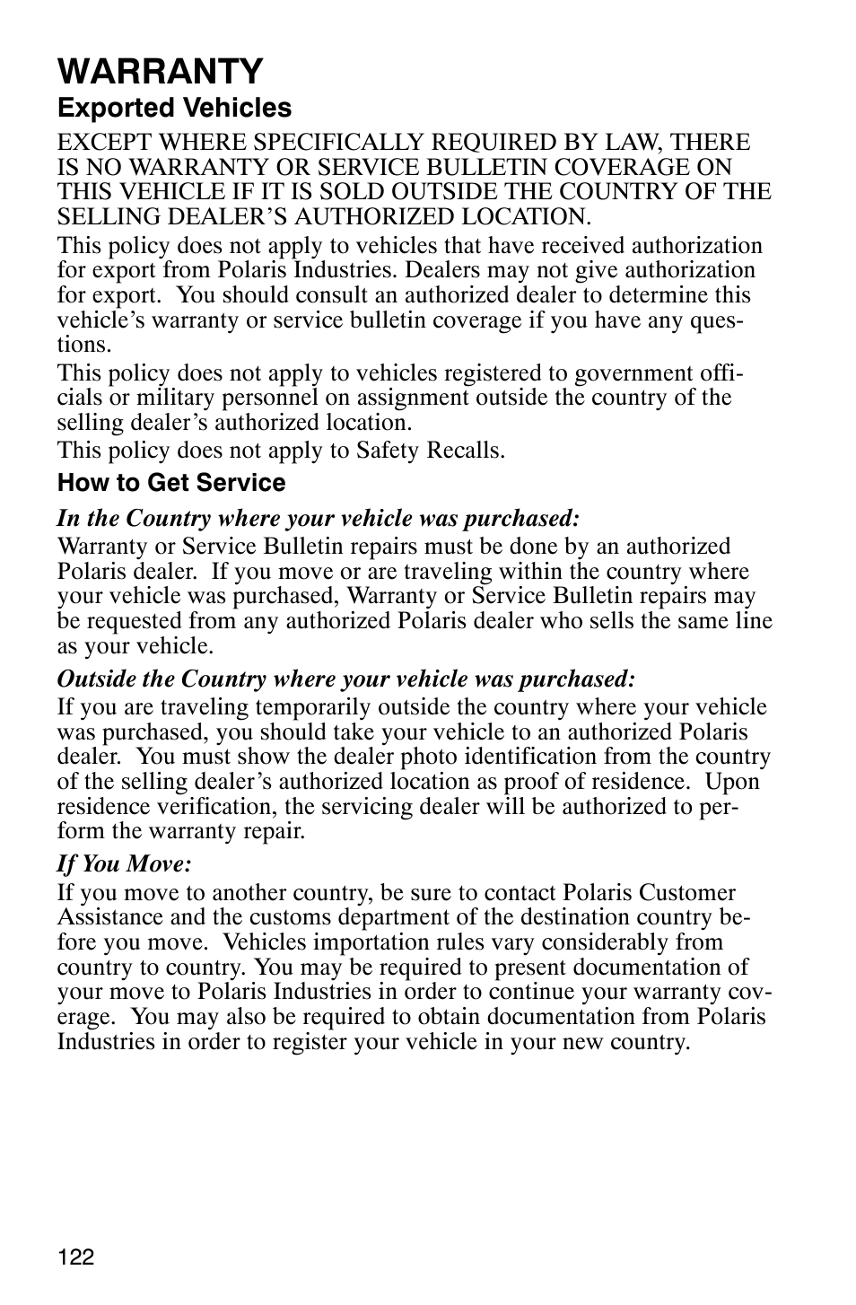 Warranty | Polaris Sportsman 6x6 User Manual | Page 125 / 133