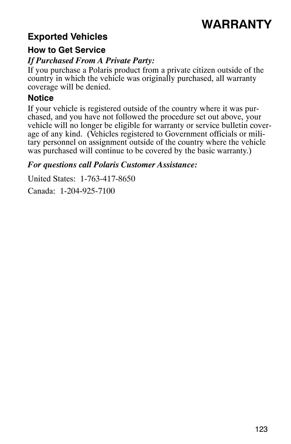 Warranty | Polaris Sportsman 6x6 User Manual | Page 126 / 133