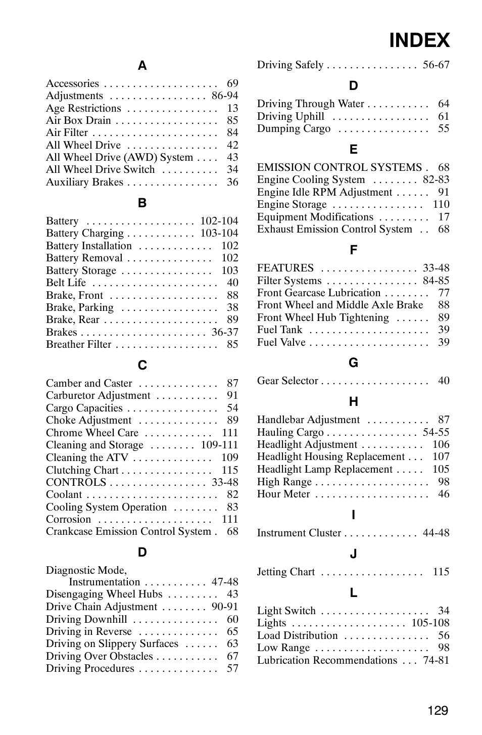 Index | Polaris Sportsman 6x6 User Manual | Page 132 / 133