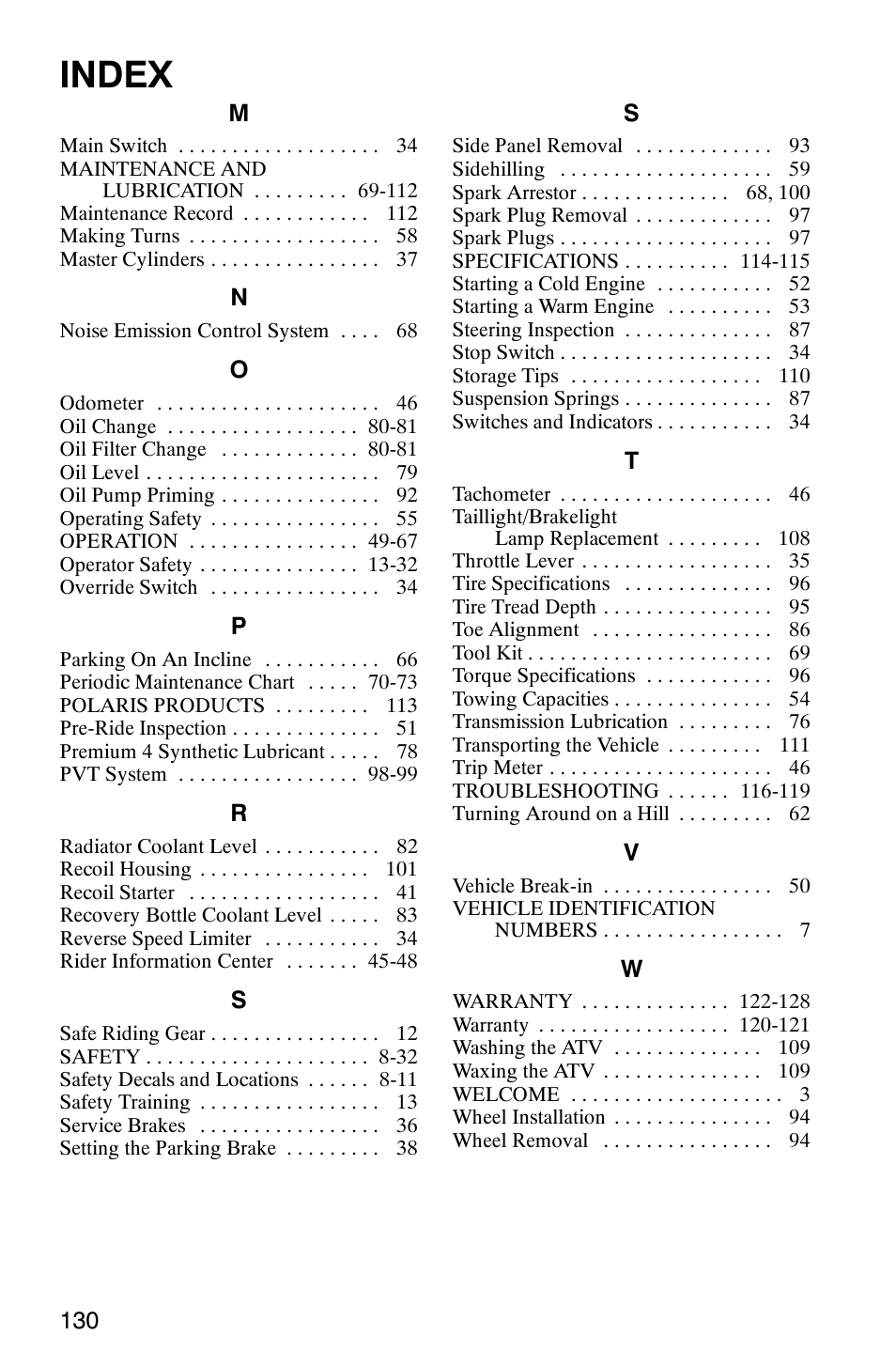 Index | Polaris Sportsman 6x6 User Manual | Page 133 / 133