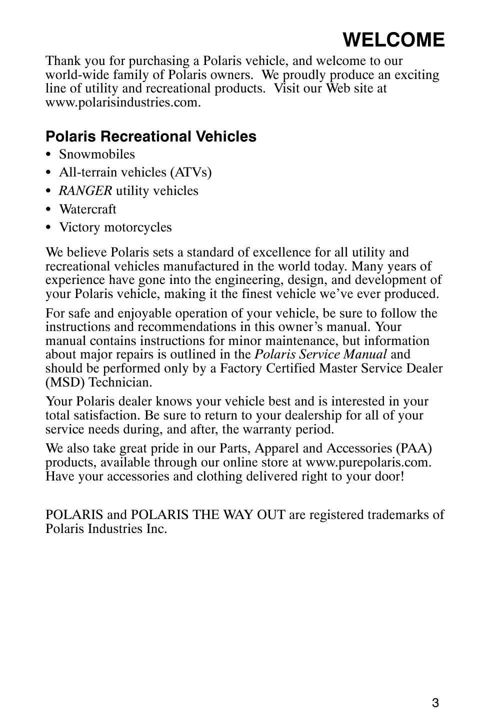 Welcome | Polaris Sportsman 6x6 User Manual | Page 6 / 133