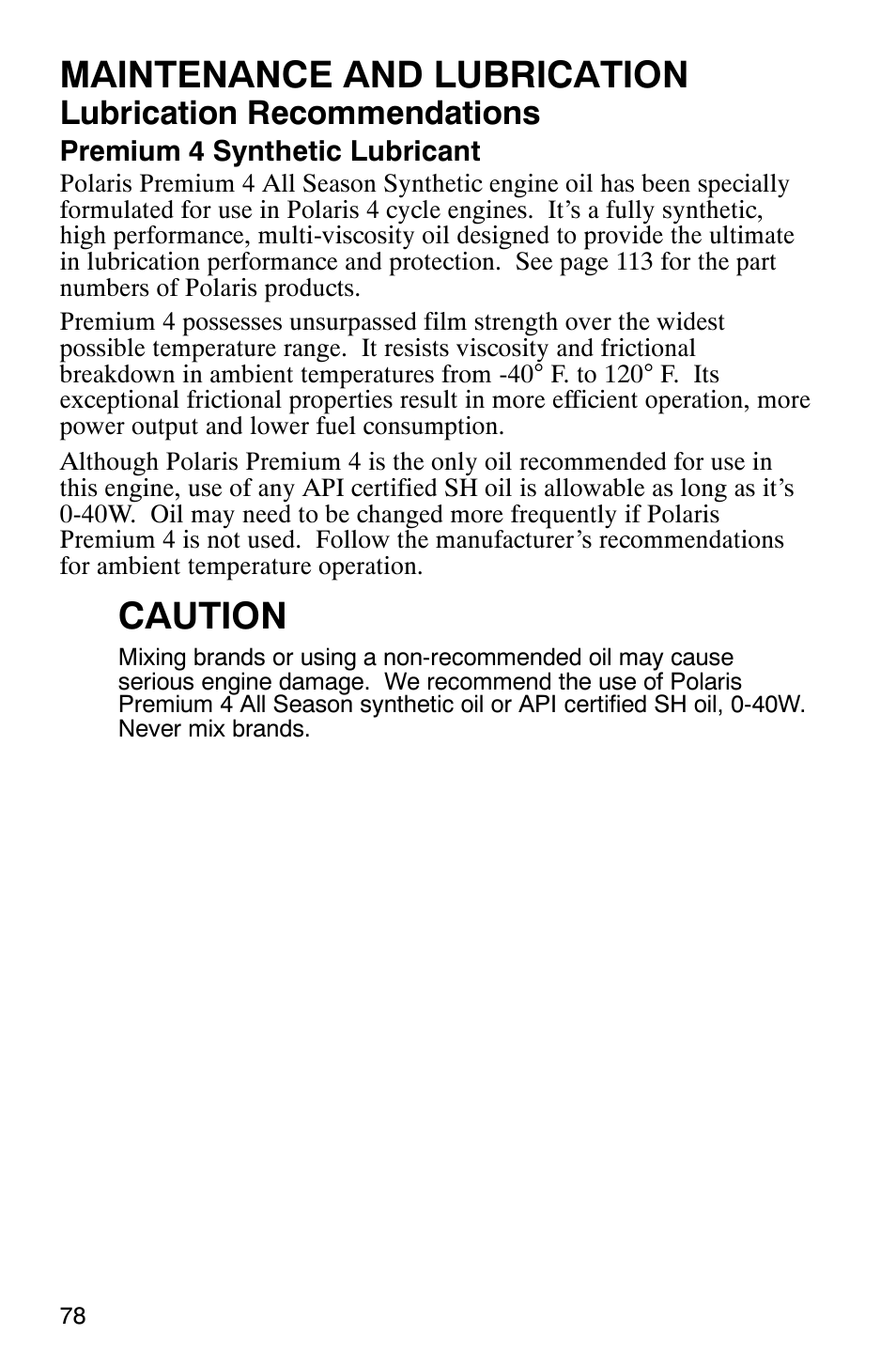 Maintenance and lubrication, Caution, Lubrication recommendations | Polaris Sportsman 6x6 User Manual | Page 81 / 133