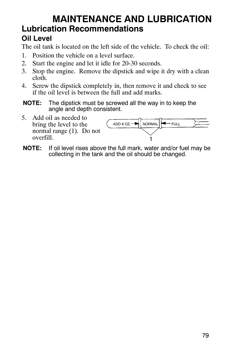 Maintenance and lubrication, Lubrication recommendations, Oil level | Polaris Sportsman 6x6 User Manual | Page 82 / 133