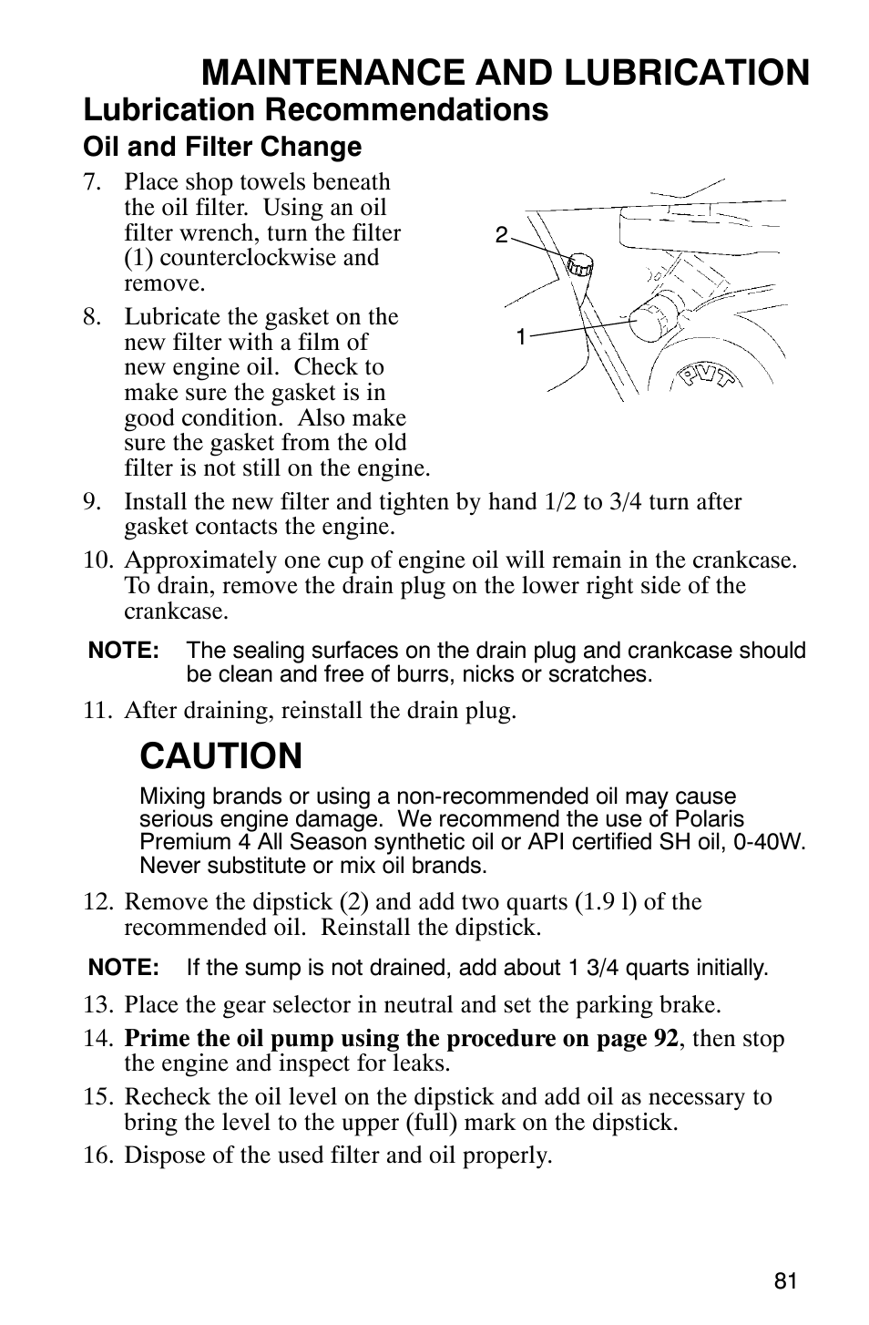 Maintenance and lubrication, Caution, Lubrication recommendations | Polaris Sportsman 6x6 User Manual | Page 84 / 133