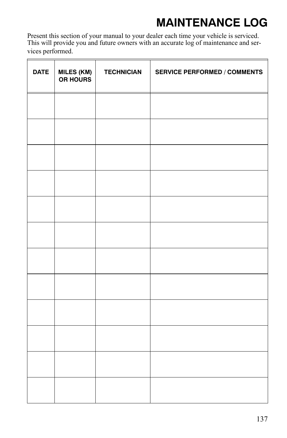 Maintenance log | Polaris Sportsman 9920775 User Manual | Page 140 / 144