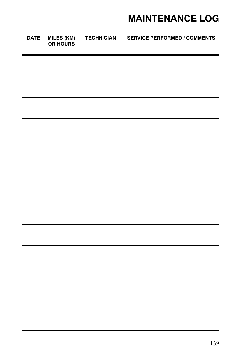 Maintenance log | Polaris Sportsman 9920775 User Manual | Page 142 / 144