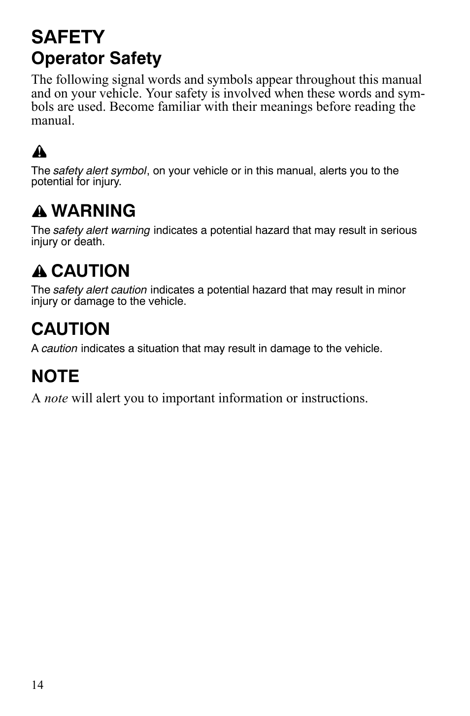 Safety, Operator safety, Warning | Caution | Polaris Sportsman 9920775 User Manual | Page 17 / 144