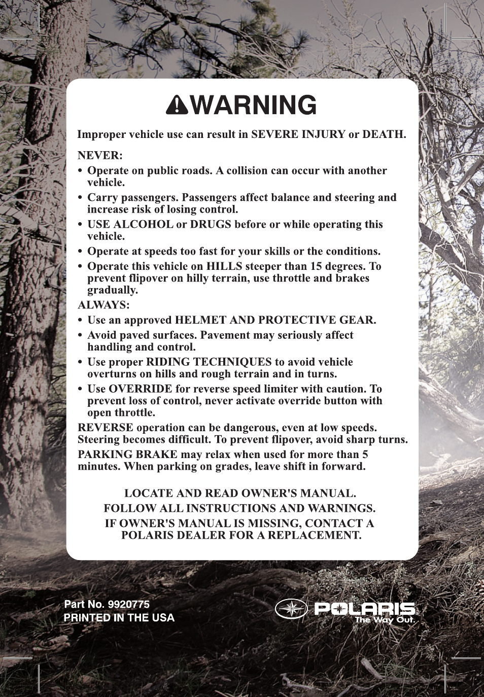 Polaris Sportsman 9920775 User Manual | Page 2 / 144
